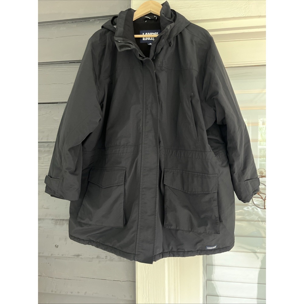 Lands End Womens Squall Parka Jacket Black Winter Coat Waterproof Hooded 3X